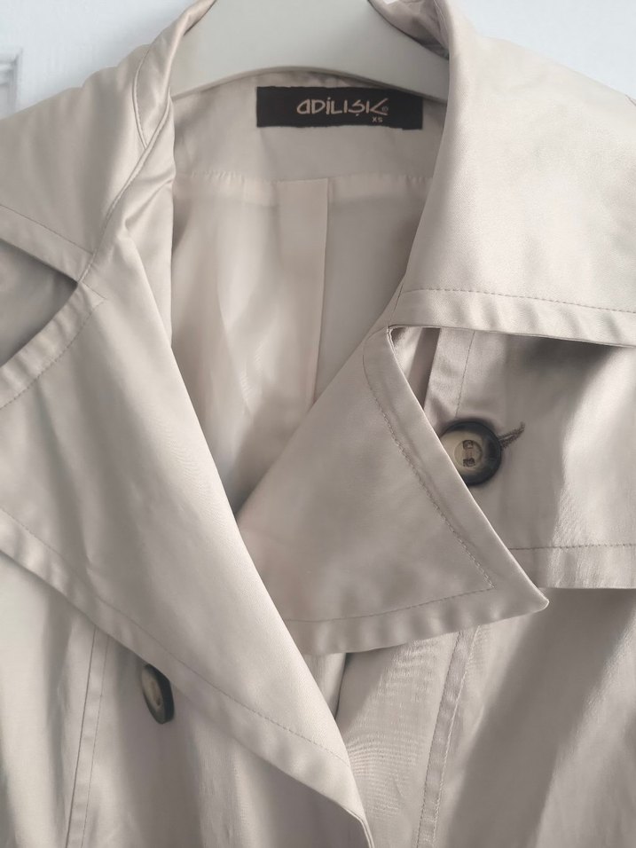 Bej Düğmeli Midi Kadın Trençkot - Görsel 5