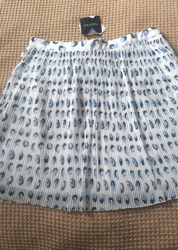 Mavi Bağlama Desenli Pileli Mini Etek - Görsel 2