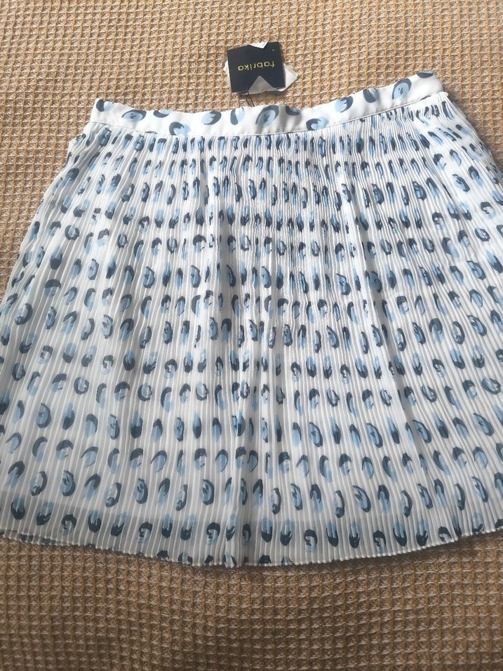 Mavi Bağlama Desenli Pileli Mini Etek - Görsel 2