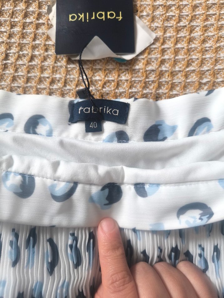 Mavi Bağlama Desenli Pileli Mini Etek - Görsel 4