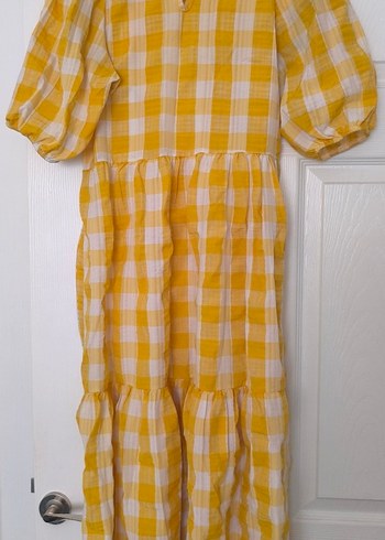 Sarı Ekose Uzun Salaş Elbise - Görsel 2