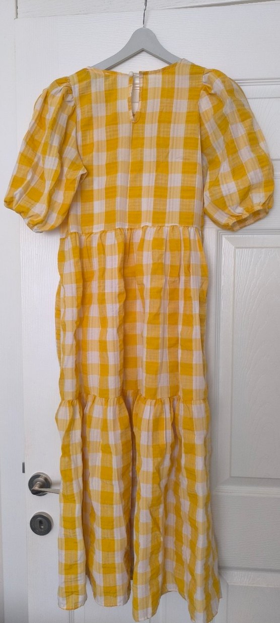 Sarı Ekose Uzun Salaş Elbise - Görsel 2