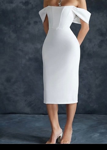 Beyaz Straplez Midi Bohem Gelinlik - Görsel 2