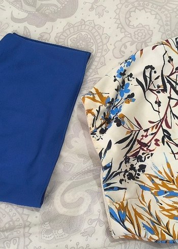 Bohem Mini Kısa Desenli etek ve Düz Mavi Kumaş bluz - Görsel 2