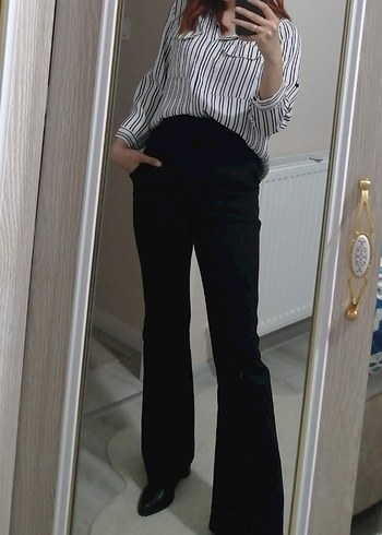 Düğmeli, Çizgili Kadın saten gömlek - Görsel 2