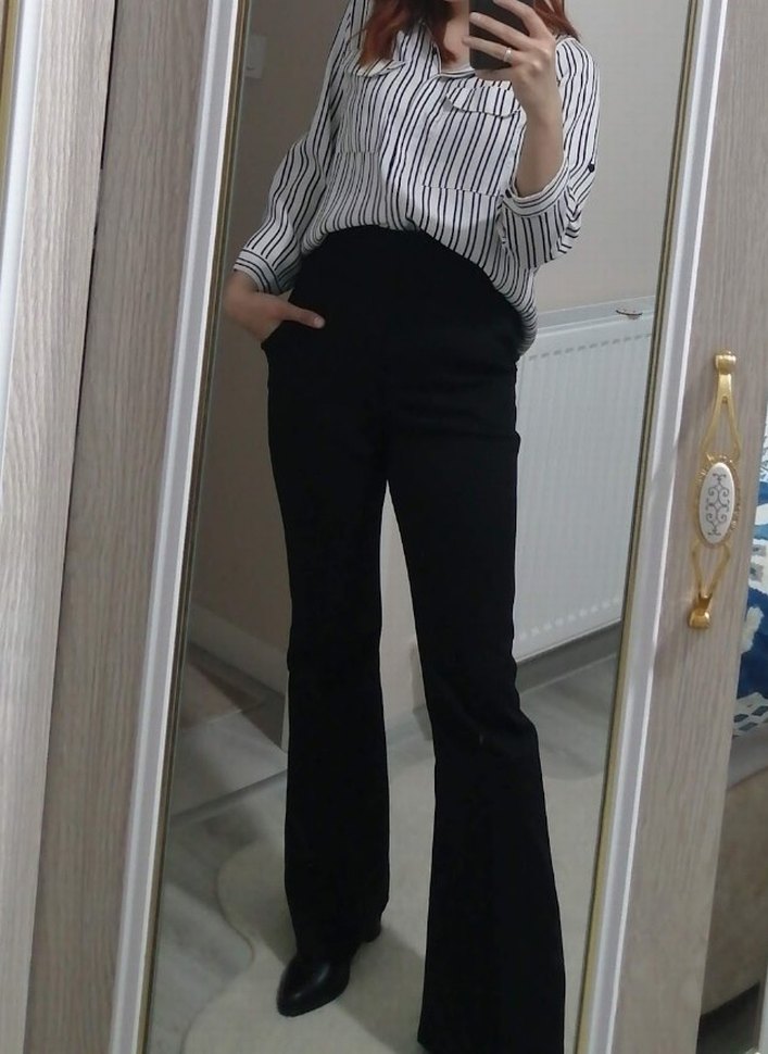 Düğmeli, Çizgili Kadın saten gömlek - Görsel 2