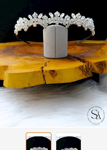 Gri Parlak Taşlı Düğün Tacı - Görsel 2