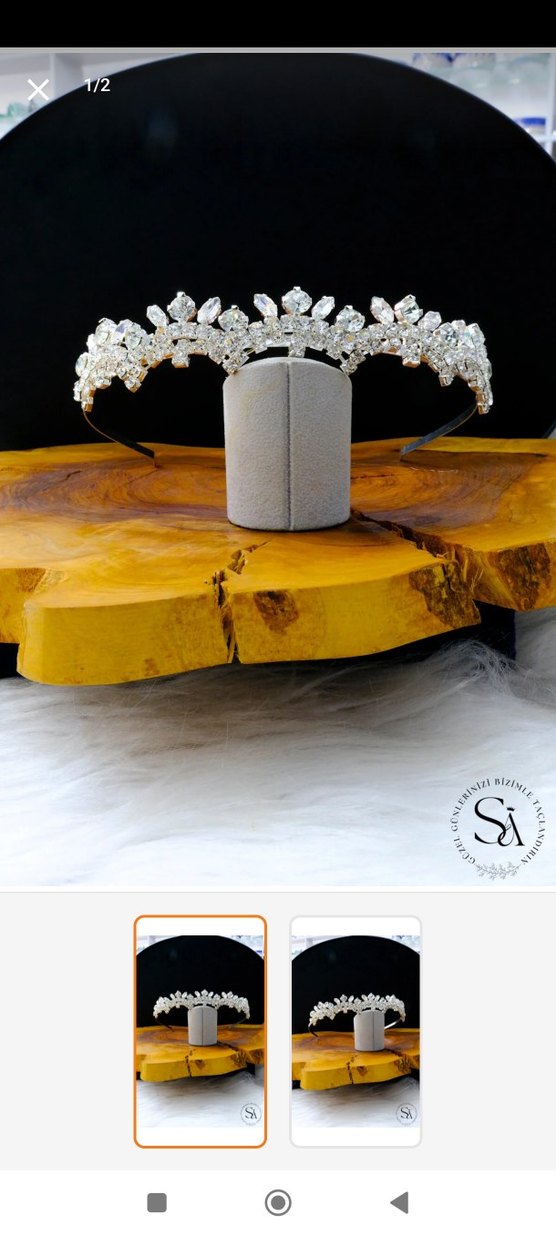 Gri Parlak Taşlı Düğün Tacı - Görsel 2