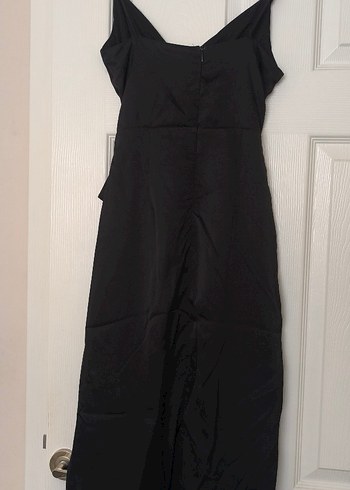 Siyah Drapeli Straplez Uzun Yırtmaclı Elbise saten abiye - Görsel 2