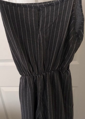 Kadın Gri Çizgili Uzun Keten Tulum - Görsel 2