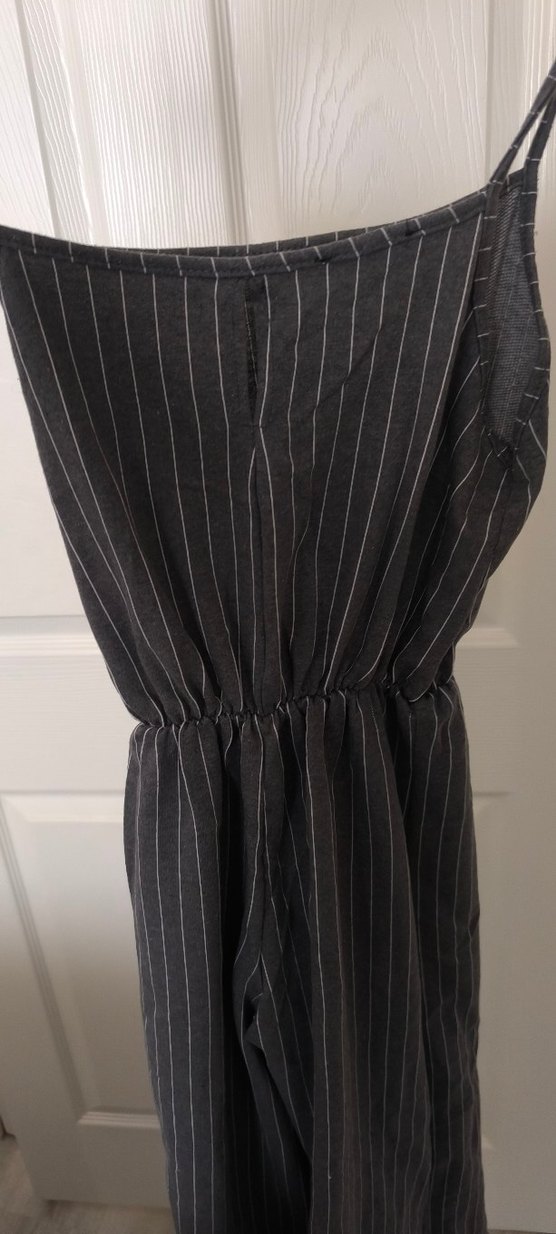 Kadın Gri Çizgili Uzun Keten Tulum - Görsel 2