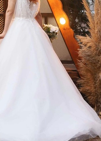 V Yaka İnce Askılı Midi Gelinlik - Görsel 4