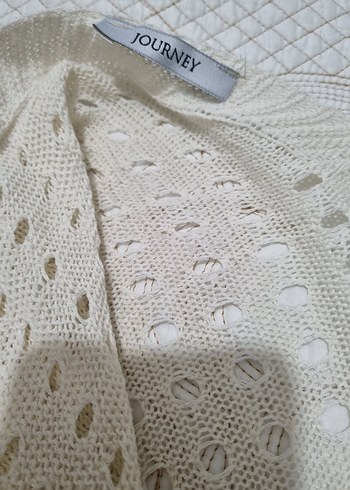 Beyaz V Yaka Örgü Kadın Hırka - Görsel 3