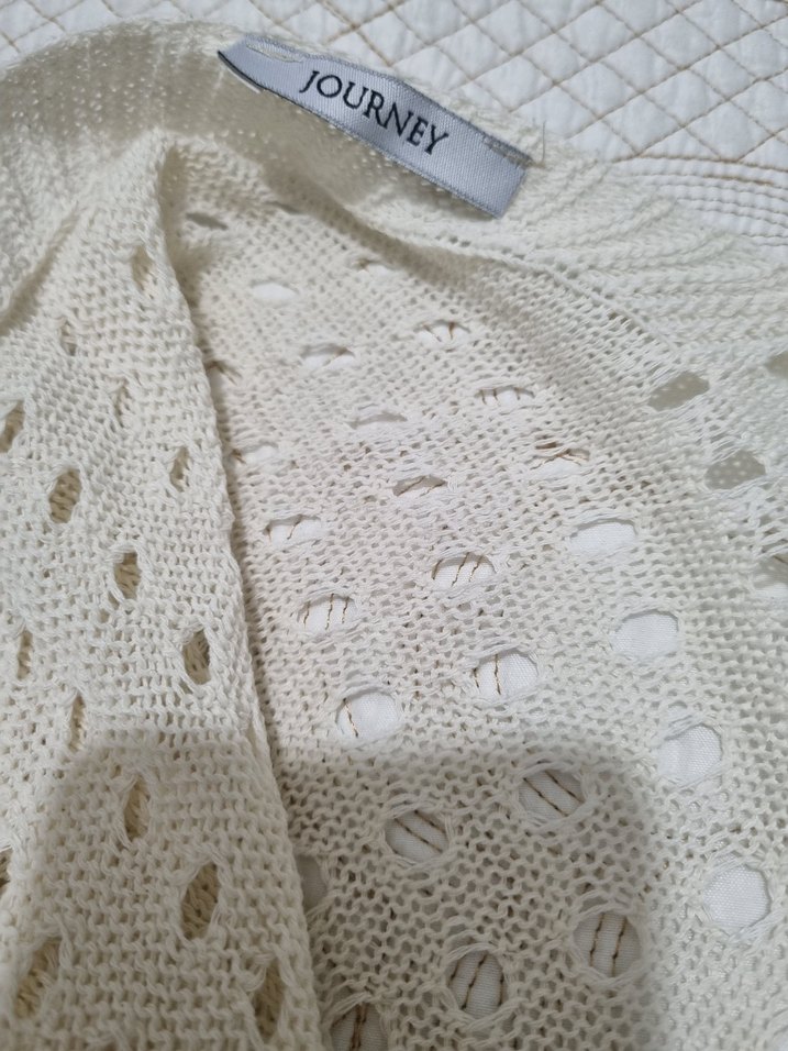 Beyaz V Yaka Örgü Kadın Hırka - Görsel 3