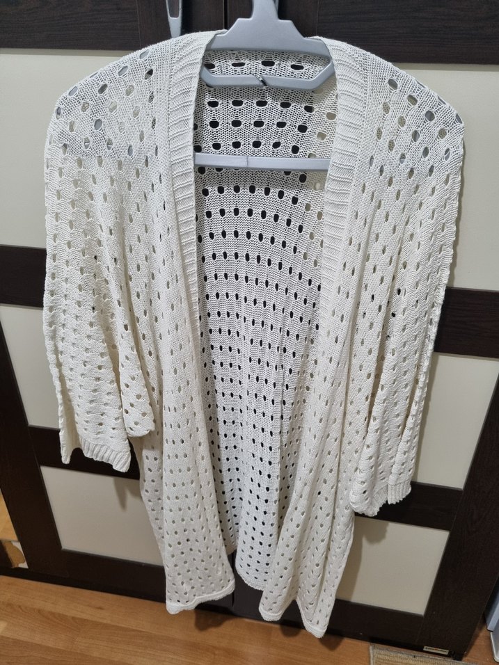 Beyaz V Yaka Örgü Kadın Hırka - Görsel 2