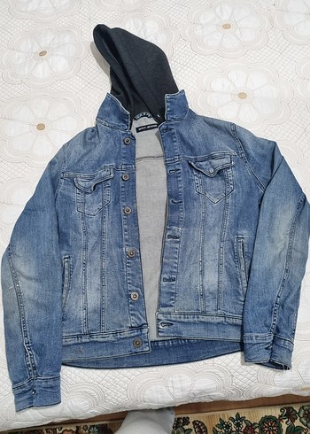 Düğmeli Gri Kapüşonlu Kadın Kot Ceket - Görsel 3