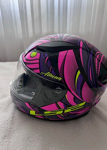 Renkli Baskılı Pembe Biker Motosiklet Kaskı - Görsel 3