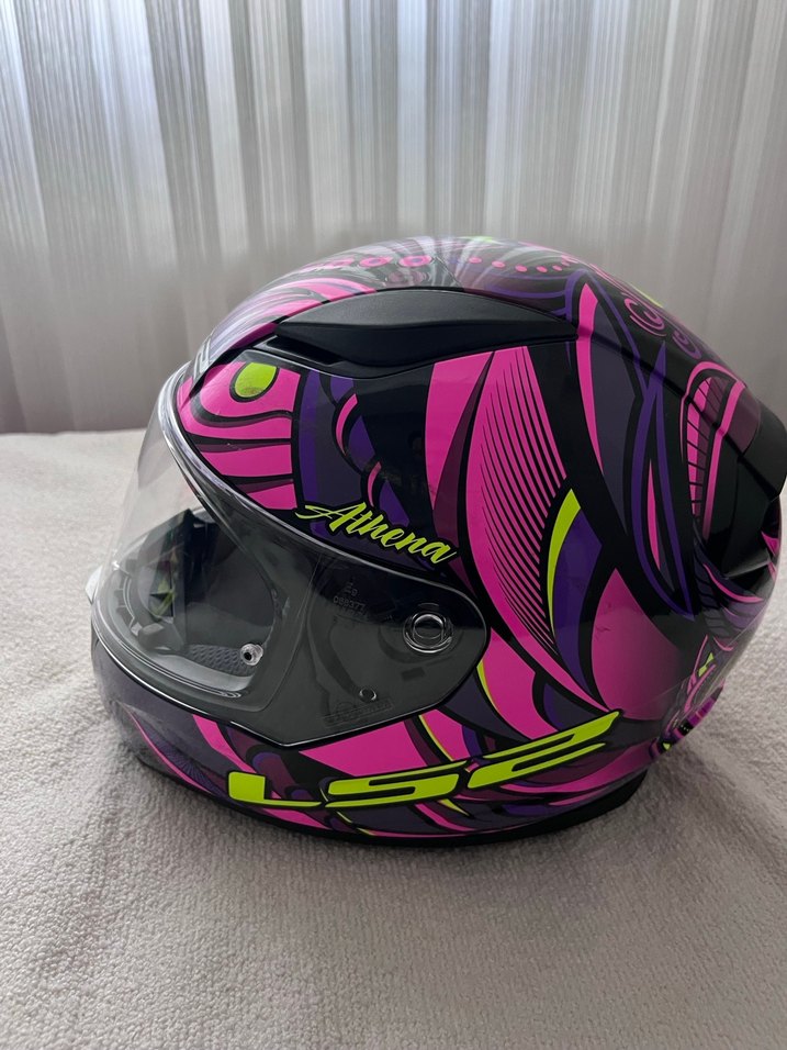 Renkli Baskılı Pembe Biker Motosiklet Kaskı - Görsel 3