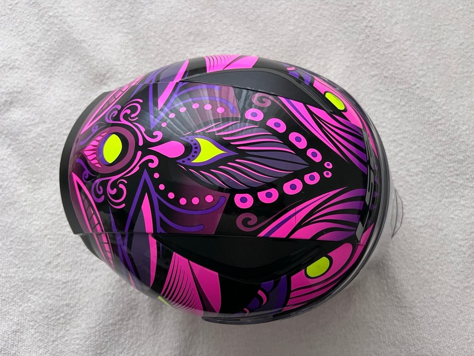 Renkli Baskılı Pembe Biker Motosiklet Kaskı - Görsel 2