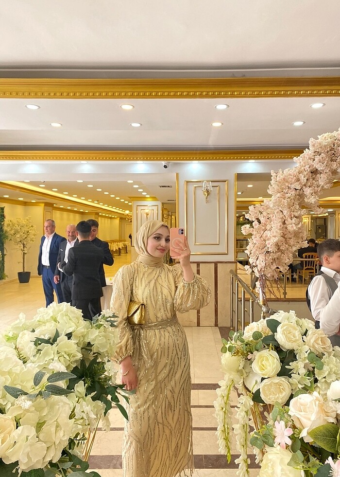 Simli bej elbise - Görsel 2