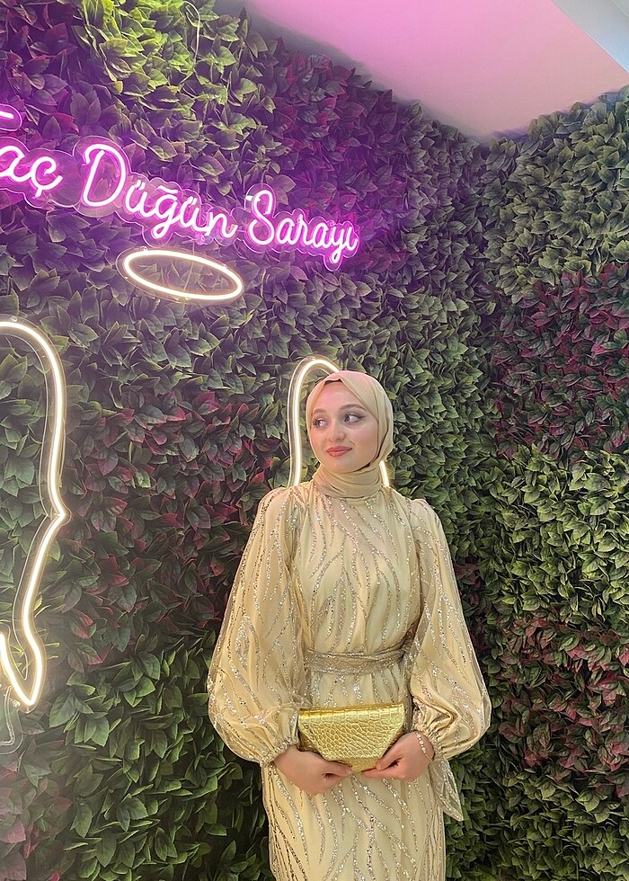 Simli bej elbise - Görsel 4