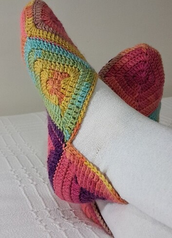 Tığ İşi Rengarenk Örme Patik Çifti  - Görsel 10