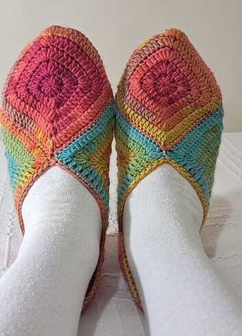 Tığ İşi Rengarenk Örme Patik Çifti  - Görsel 11