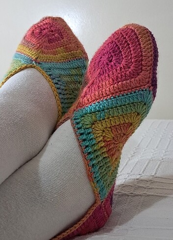 Tığ İşi Rengarenk Örme Patik Çifti  - Görsel 15