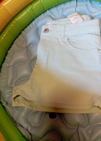 13-14 Yaş Beden beyaz Renk Açık yeşil Düğmeli Kız Denim Şort