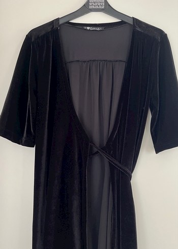 Siyah Uzun Kadife Kadın Giyim - Görsel 3