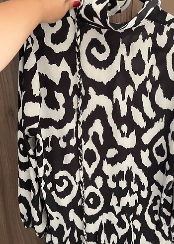 Zebra Desenli Uzun Kollu Bohem gömlek elbise - Görsel 3