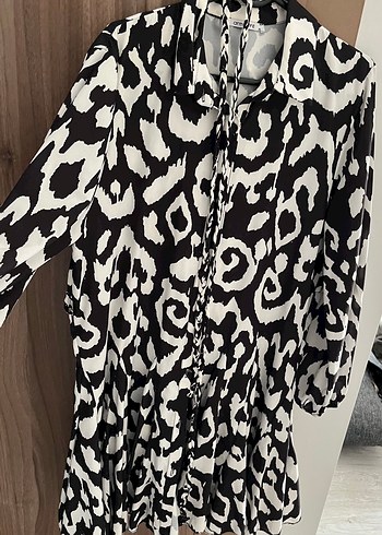 Zebra Desenli Uzun Kollu Bohem gömlek elbise - Görsel 2