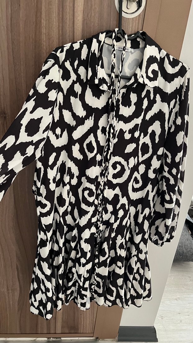 Zebra Desenli Uzun Kollu Bohem gömlek elbise - Görsel 2