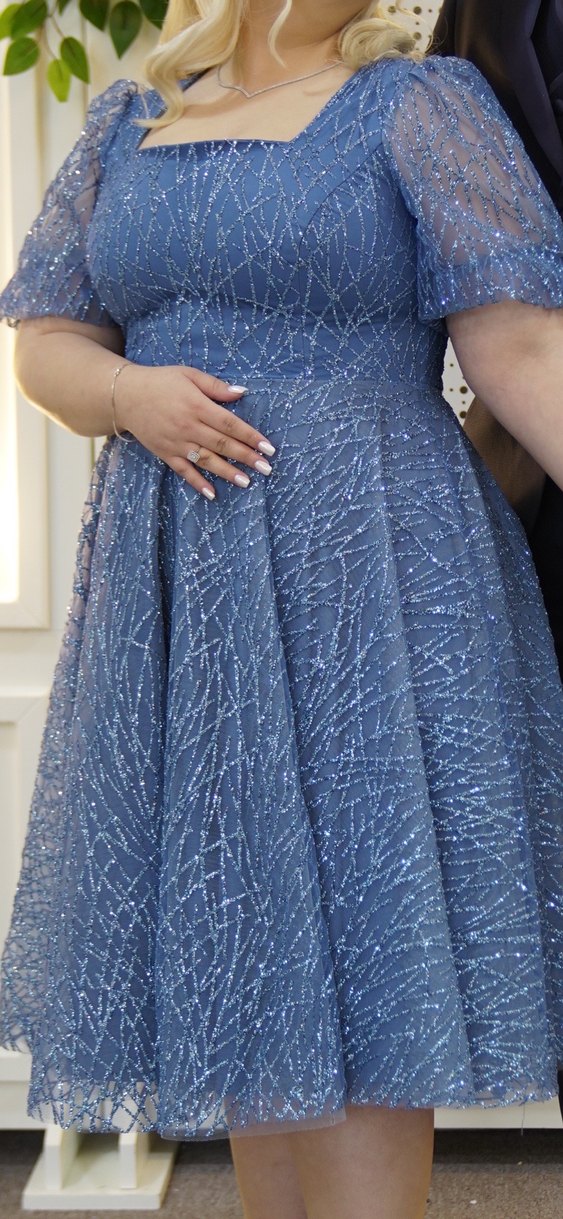 Mavi Dantel Midi Parti Elbisesi - Görsel 3