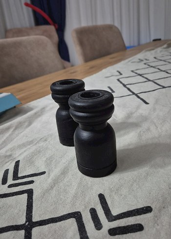 Siyah Ahşap Mumluk Çift Set