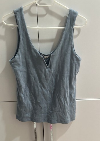 Buz mavisi V Yakalı Denim Kadın Atlet