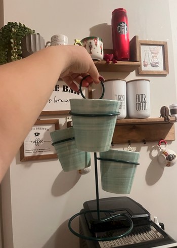 Yeşil Pastel Seramik 3'lü Fincan Seti - Görsel 2