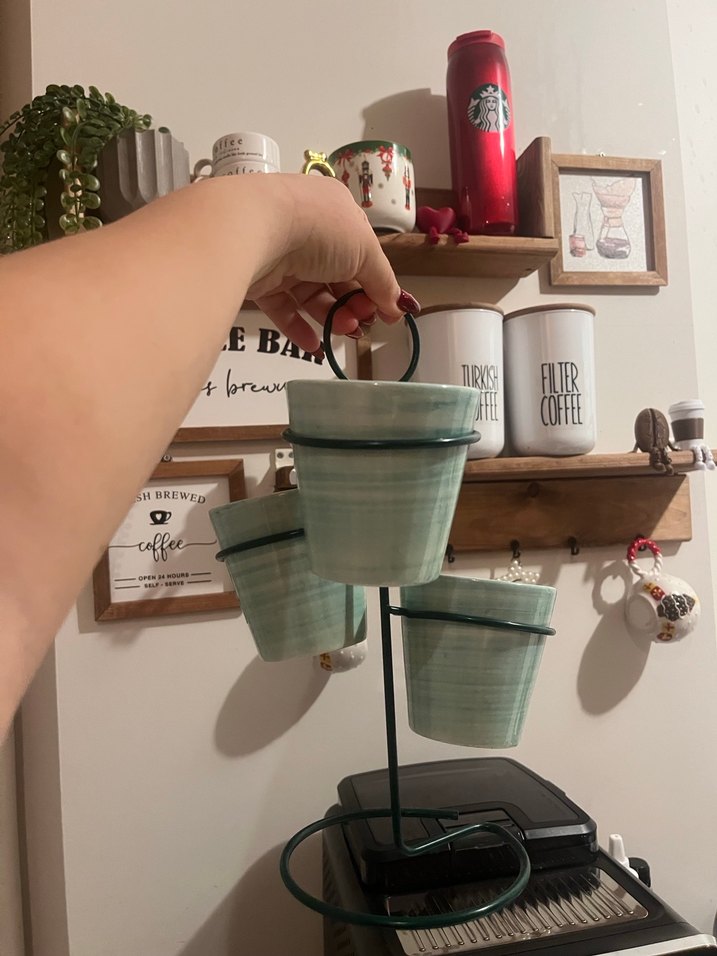 Yeşil Pastel Seramik 3'lü Fincan Seti - Görsel 2