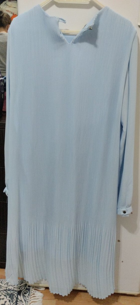 Uzun Kollu Mavi Piliseli Kadın Tunik - Görsel 2