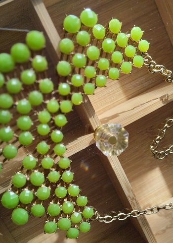 Uzun Zincir Detaylı Parlak Yeşil Kolye - Görsel 2