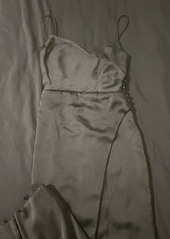 Trendyolmilla Siyah Uzun Askılı Drapeli Abiye Elbise - Görsel 2