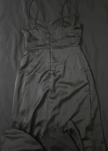 Trendyolmilla Siyah Uzun Askılı Drapeli Abiye Elbise - Görsel 3