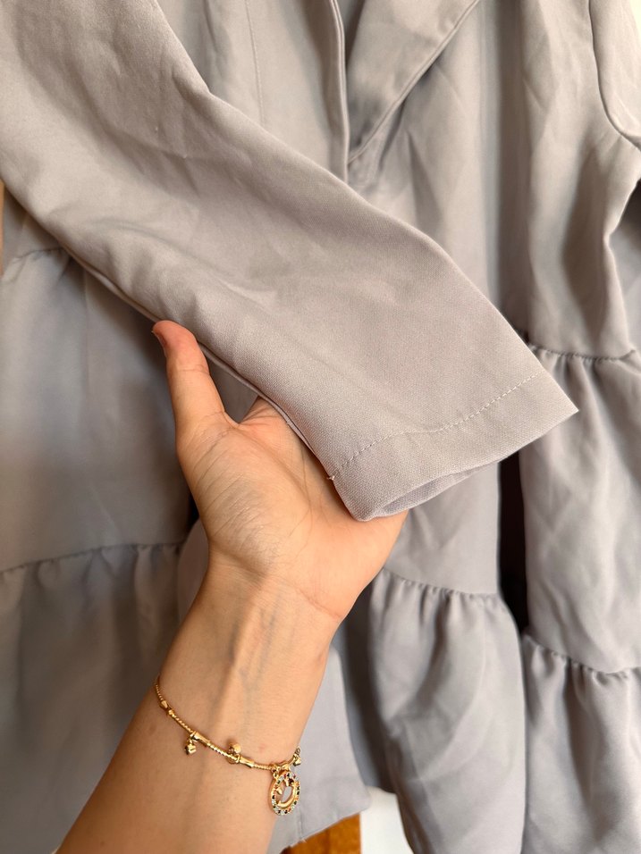 Gri Düğmeli Midi Hamile gömlek - Görsel 2