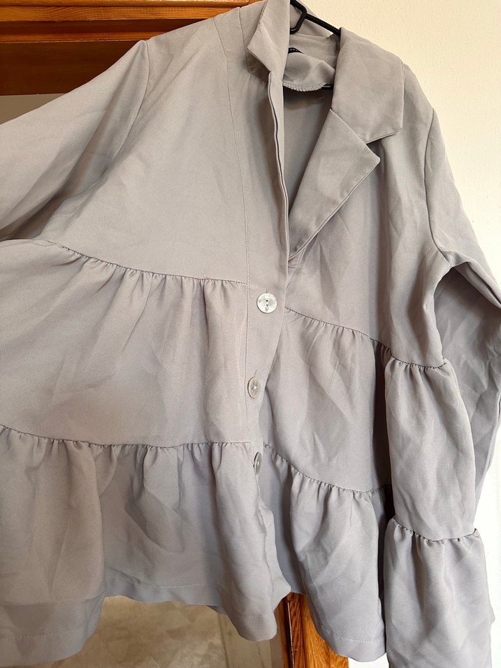 Gri Düğmeli Midi Hamile gömlek - Görsel 4