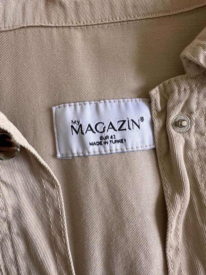 Bej Fırfırlı Uzun Kollu Keten Gömlek - Görsel 3