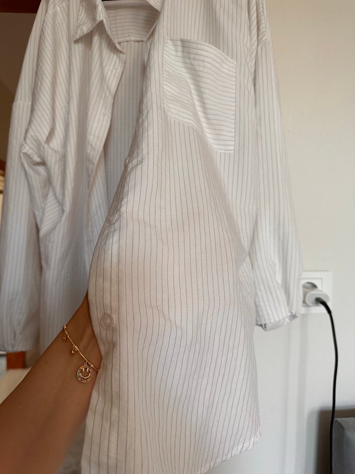 Düğmeli Gömlek Yaka Kadın Keten Gömlek - Görsel 2