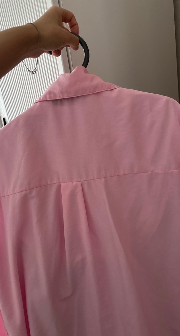 Düğmeli Pembe  Gömlek - Görsel 5