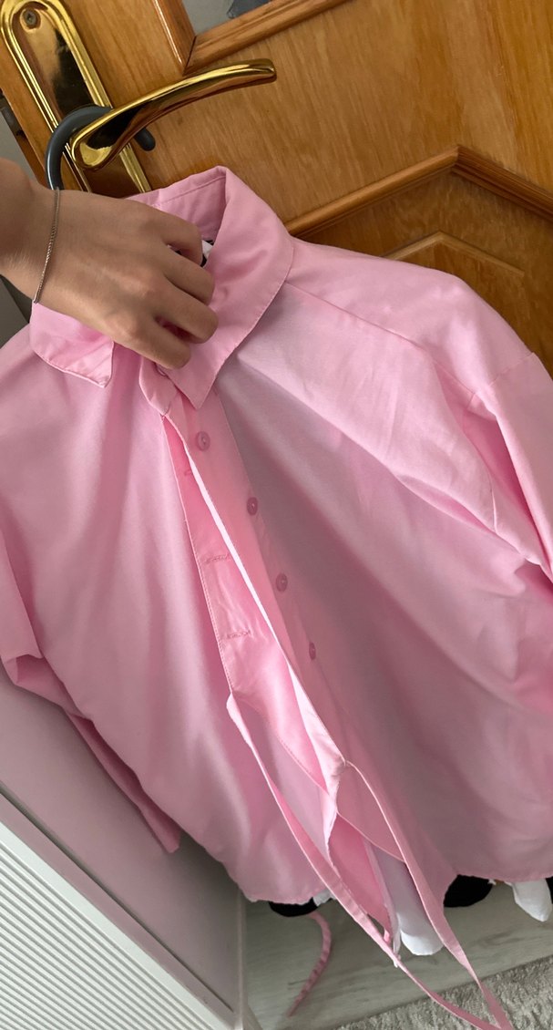 Düğmeli Pembe  Gömlek - Görsel 4