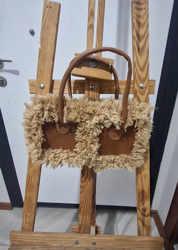 Kürk Detaylı Bej Deri Kadın Çanta - Görsel 2