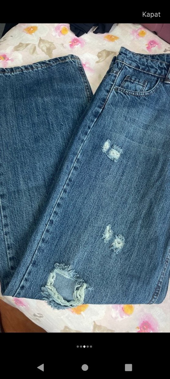 Kadın Mavi Salaş Kot Pantolon - Görsel 3